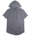 Solid Patched Drawstring Hooded Tee