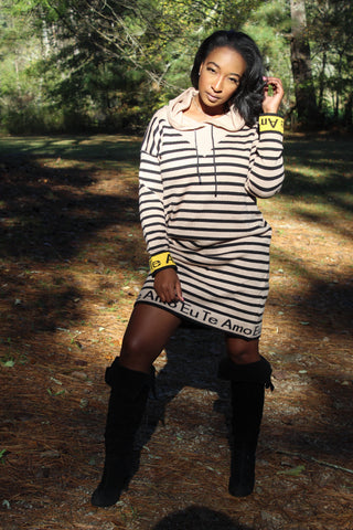 Keep Me Striped Hooded Sweater Dress